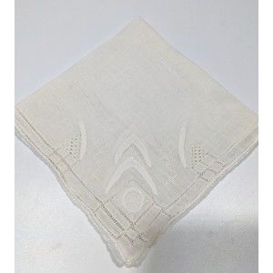 Vintage White Embroidered Handkerchief With White Flower In Corner Hankie Linen